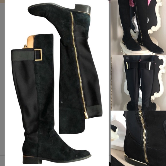 calvin klein black boots with gold zipper